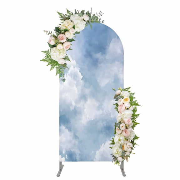 Blue Sky Arch Backdrop Cover 4FT, Cloud Gradient Natural Landscape Scenery Spandex Fitted Stretchy Arch Stand Covers, Round Top Chiara Backdrop Cover for Wedding Party Birthday Baby Shower