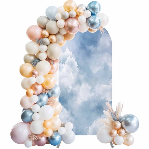 Blue Sky Arch Backdrop Cover, Spandex Fitted Wedding Arch Cover, Cloud Gradient Natural Landscape Scenery Round Top Stand Covers for Birthday Ceremony Bridal Shower Party Decor 6.6x3.3 Ft