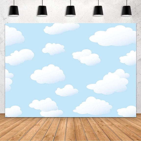 Blue Sky Backdrop Cloud Cartoon Birthday Party Decoration Backdrop for Boy World Travel Aviator Step and Repeat Dessert Baby Shower Photography Background Banner Studio Photo Props