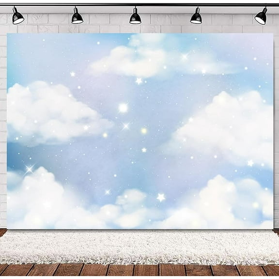 Blue Sky Backdrop White Cloud Banner Cartoon Pastel Birthday Twinkle Twinkle Little Star Shining Boys Kids Baby Shower Newborn Decorations Photography Background Photo Booth Studio