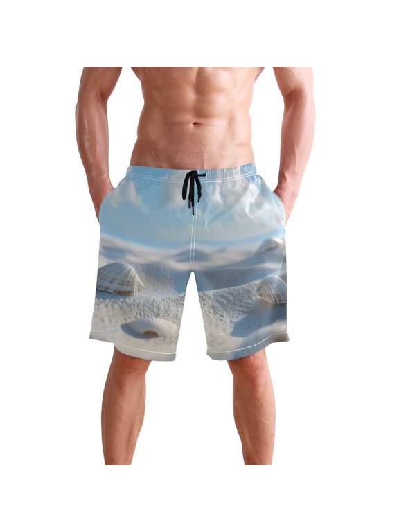 Blue Sky Beach Shells Men's Swim Trunks Beach Shorts Bathing Bottoms L