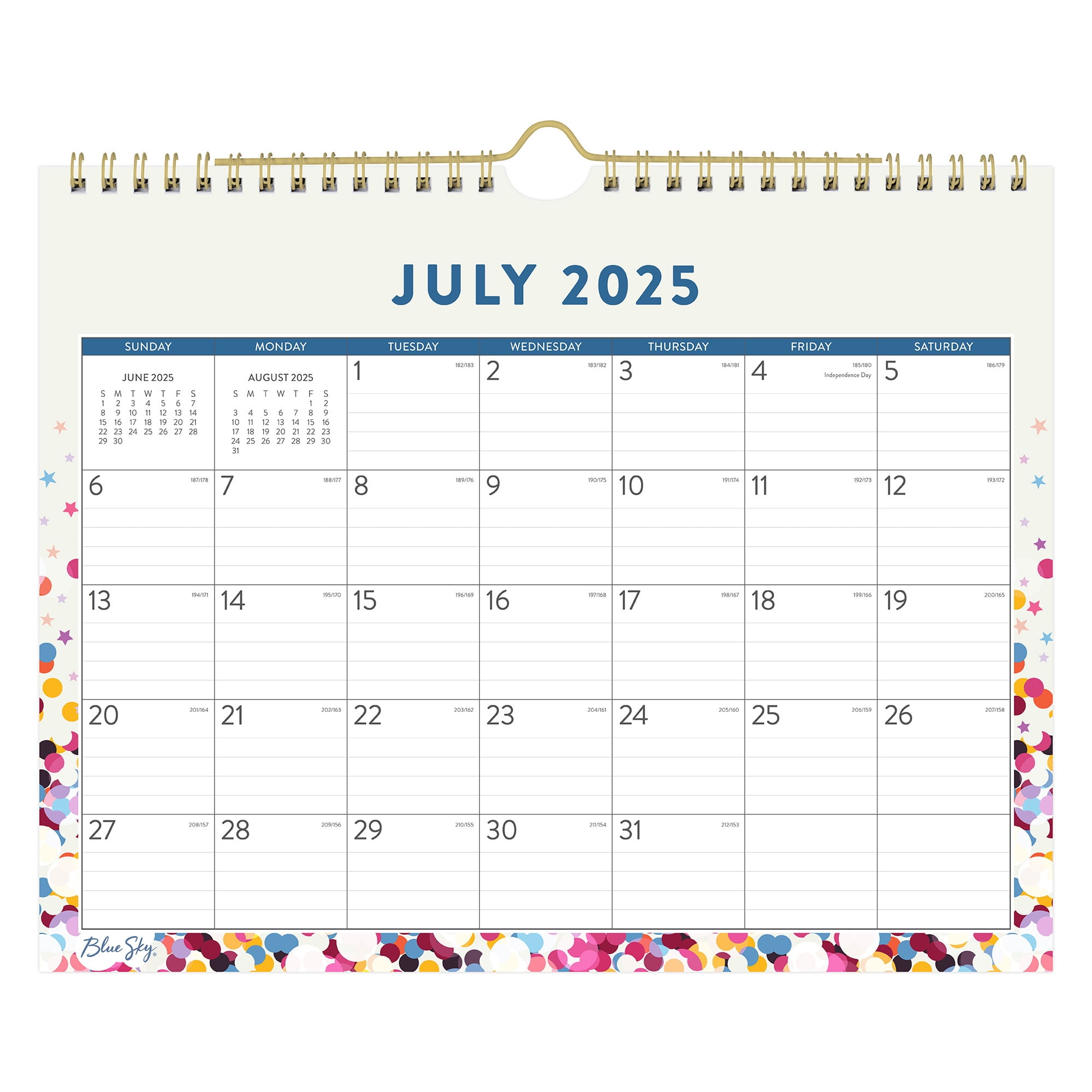 2025-2026 Blue Sky Monthly Academic Wall Calendar, 11" x 8-3/4", Star Confetti Bright, July 2025 To June 2026, 148671
