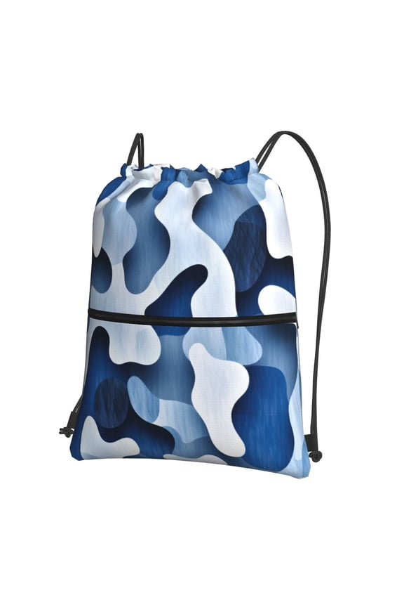 Blue-Sky-Camouflage Drawstring Backpack Water Resistant String Bag Sports Sackpack Gym Sack For Men Women