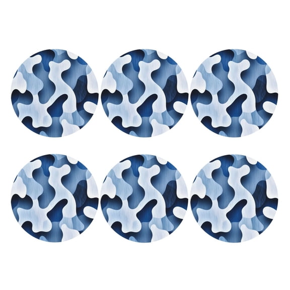 Blue-Sky-Camouflage Leather Drink Coasters for Drinks (6 Pack) for Tabletop Protection Round Shape