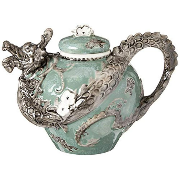 Blue Sky Ceramic Dragon Teapot, 10 x 7 x 7", Green