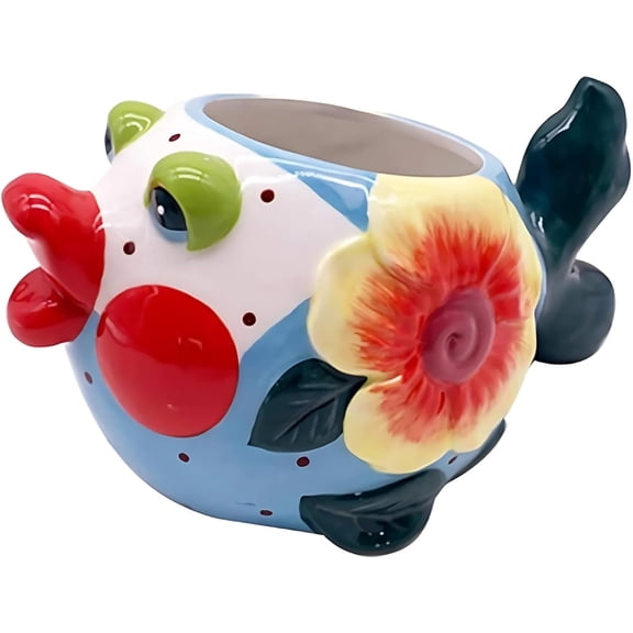 Blue Sky Ceramic Fish Planter, 8.15" H, Multicolor