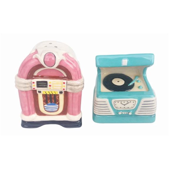 Blue Sky Ceramic Juke Box Salt and Pepper Set, 3.50-inch Height, Set of 2, Pink and Blue