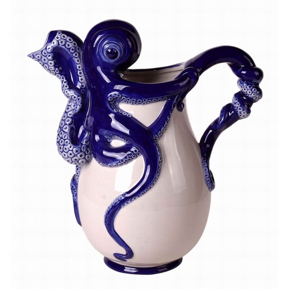 Blue Sky Ceramic Octopus Pitcher, 13", Blue