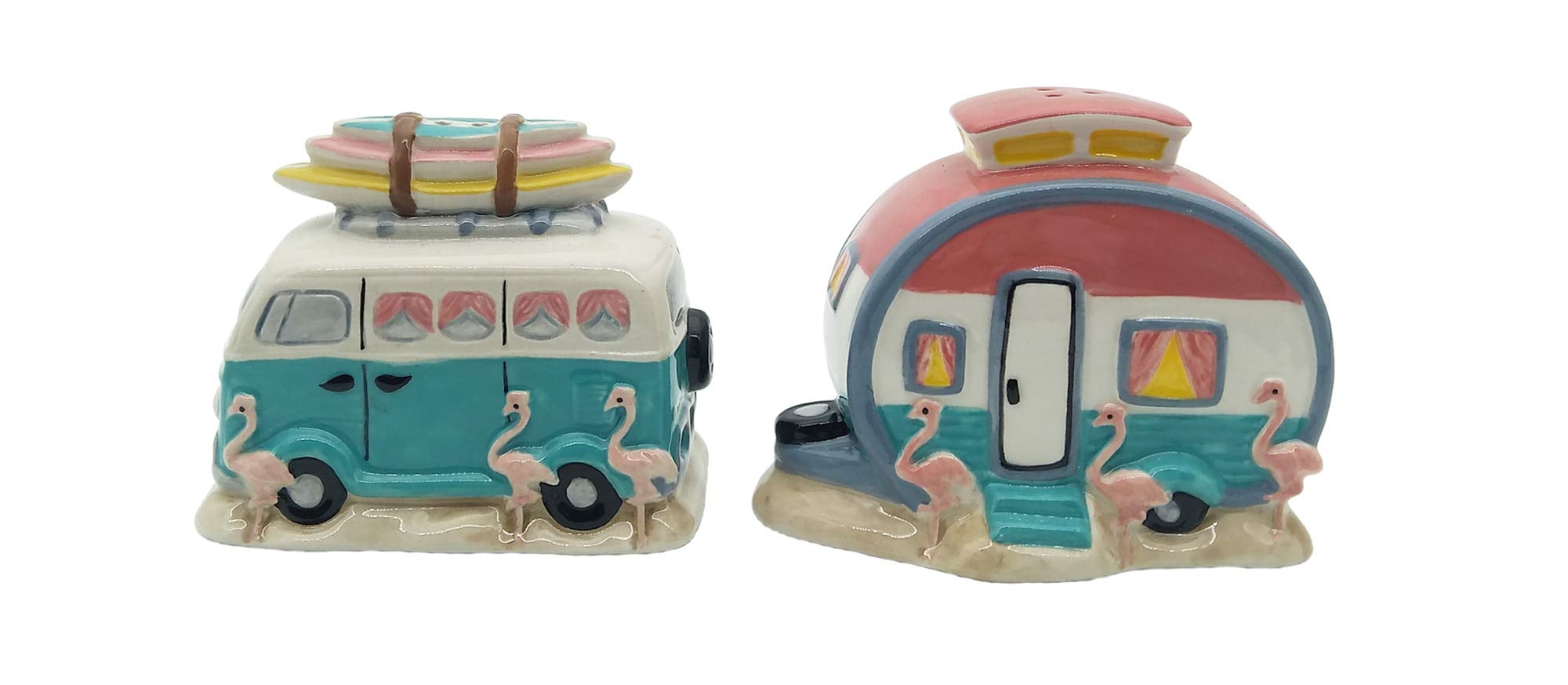 Blue Sky Clayworks Flamingo Trailer & VW Van Salt & Pepper Shakers
