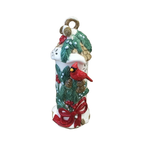 Blue Sky Ceramics Holly Berry Cardinal Bird Candle House Candle Holder