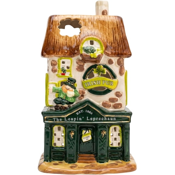 Blue Sky Clayworks Irish Pub Candle House, 5.5"L x 3.25"W x 9"H, Multicolor