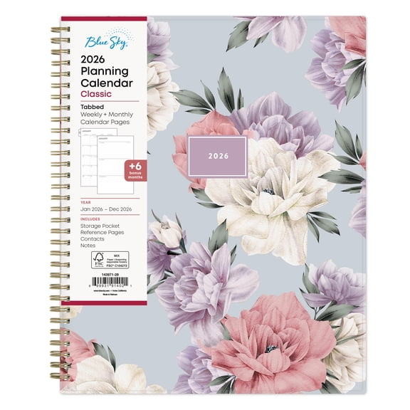 Blue Sky 2026 Weekly and Monthly Planner Calendar, January 2026 - December 2026, 8.5" x 11", Flexible Cover, Laminated Tabs, Durable Twin Wire Binding, Storage Pocket, Tula