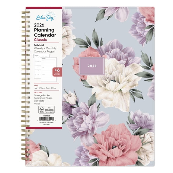 Blue Sky 2026 Weekly and Monthly Planner Calendar, January 2026 - December 2026, 8.5" x 11", Flexible Cover, Laminated Tabs, Durable Twin Wire Binding, Storage Pocket, Tula