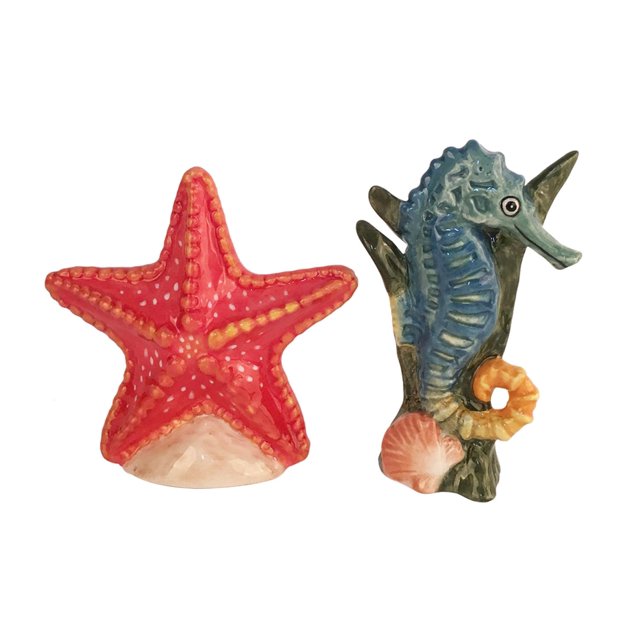 Blue Sky Clayworks Coastal Starfish and Sea Horse Salt and Pepper Set
