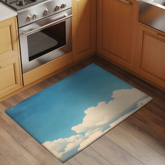 Blue Sky Cloud 2x3 Rug for Entryway Front Door Kitchen Sink Area, Retro Vintage Nature Gradient Clouds Sky Scenery Low Pile Washable Non Slip Rectangle Area Rug