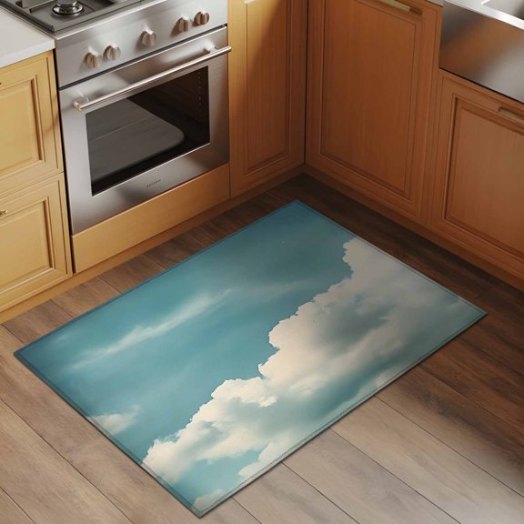 Blue Sky Clouds 2x3 Rug for Entryway Front Door Kitchen Sink Area, Vintage Nature Gradient Clouds Sky Scenery Retro Low Pile Washable Non Slip Rectangle Area Rug