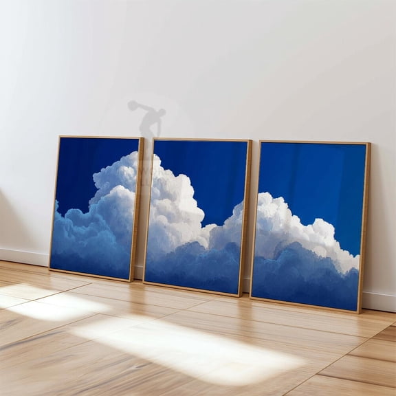 Blue Sky Clouds Bright Cloudscape Calm Wall Art Print, Set 3, Poster Only