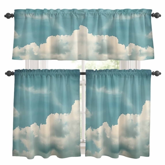 Blue Sky Clouds Kitchen Curtains Valance and Tier Set Vintage Nature ...
