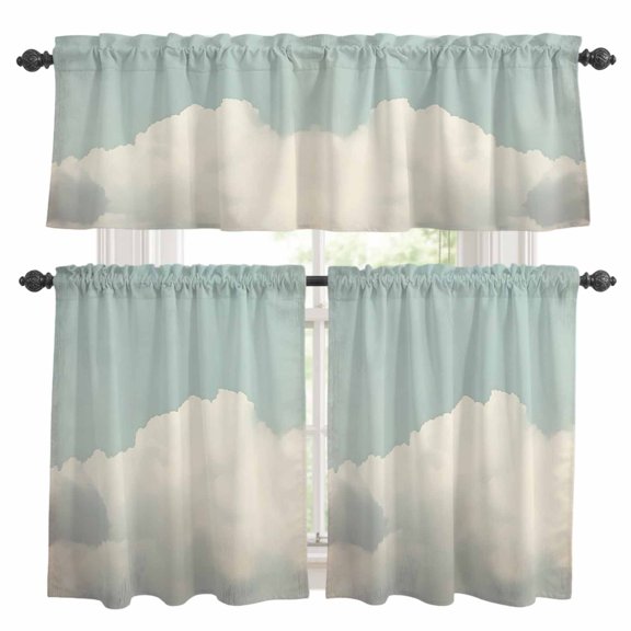 Blue Sky Clouds Kitchen Curtains Valances and Tiers Set of 3 Vintage Retro Nature Gradient Clouds Sky Landscape Tier Curtains and Valance with Rod Pocket for Small Windows, 27.5"x24"