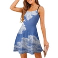 thumbnail image 1 of Blue Sky Clouds Print Slip Dress Dress Summer Elegant Women's Dress Women's Clothing, 1 of 6
