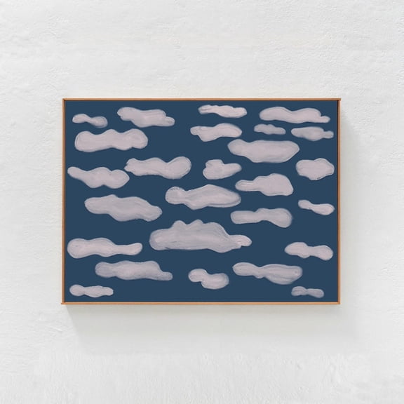 Blue Sky Clouds Wall Art Print, Horizontal Bedroom Living Room Decor