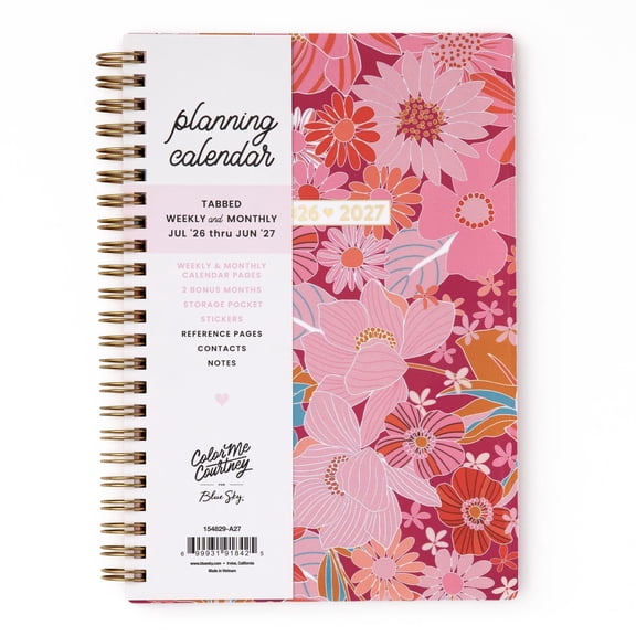 Blue Sky Color Me Courtney 2026-2027 Weekly and Monthly Academic Year Planner Calendar, July 2026 - June 2027, 5" x 8", Flexible Cover, Wirebound, Storage Pocket, Includes Stickers, Bloom Pink
