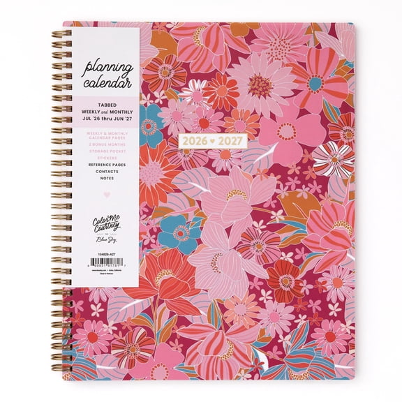 Blue Sky Color Me Courtney 2026-2027 Weekly and Monthly Academic Year Planner Calendar, July 2026 - June 2027, 8.5" x 11", Flexible Cover, Wirebound, Storage Pocket, Includes Stickers, Bloom Pink