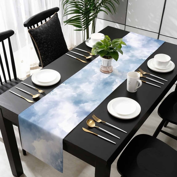Blue Sky Cotton Linen Small Table Runner 13 x 36 inch Cloud Gradient Natural Landscape Scenery Non-slip Rectangular Dining Table Decor for Wedding Party Holiday Dinner