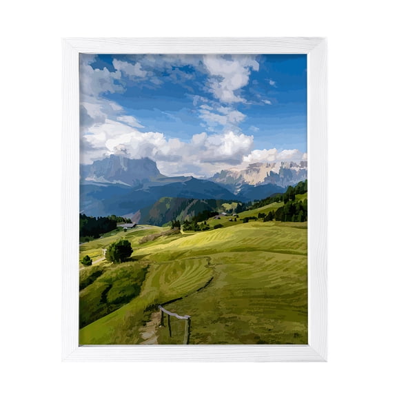 Blue Sky Country Scene, 8 x 10 White Framed Print Sign Easy Installation | Countryside Beauty | Stylish Modern Decoration For The Home and Office