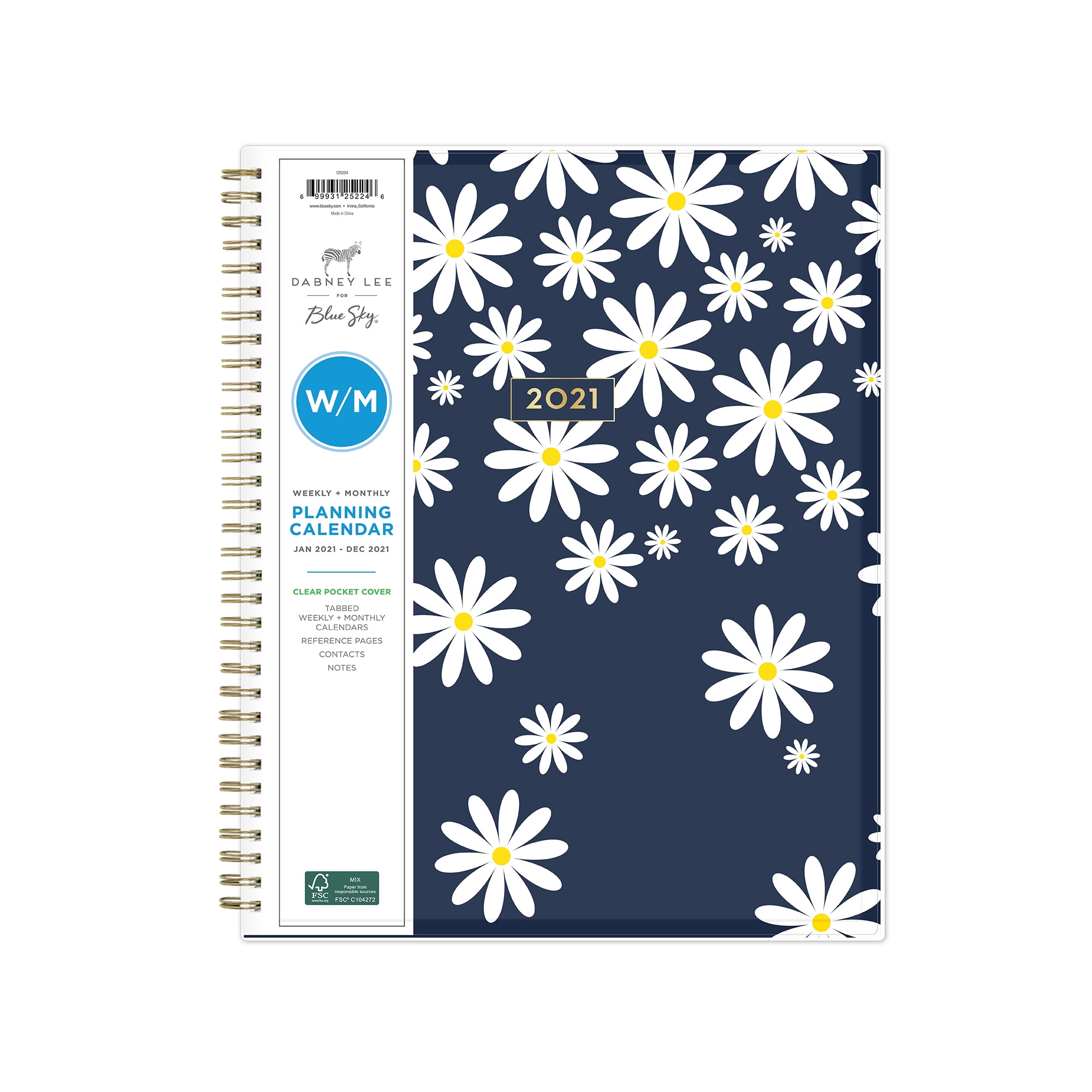 Blue Sky Dabney Lee 2021 Weekly & Monthly Planner, 8.5"x11", Navy Daisy
