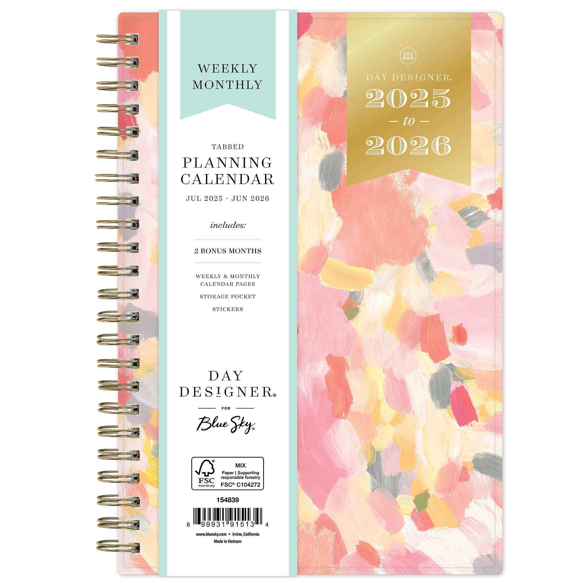 Blue Sky Day Designer 2025-2026 Weekly and Monthly Academic Year Planner Calendar, July 2025 - June 2026, 5" x 8", Flexible Cover, Wirebound, Storage Pocket, Includes Stickers, Sunset
