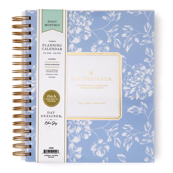 Blue Sky Day Designer 2026-2027 Daily and Monthly Academic Year Planner Calendar, July 2026 - June 2027, 8" x 10", Flexible Cover, Laminated Tabs, Storage Pocket, Includes Stickers, Annabel