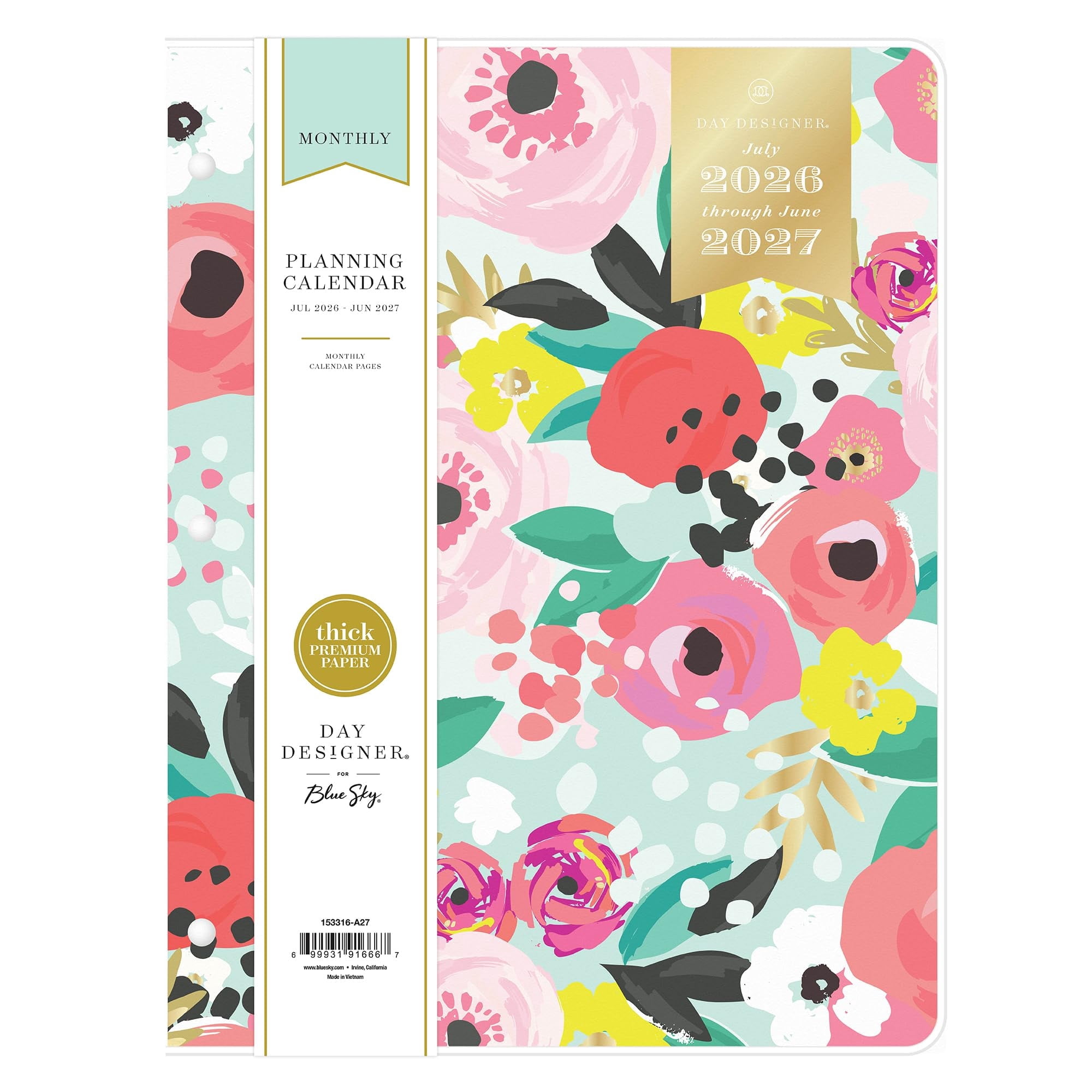 Blue Sky Day Designer 2026-2027 Monthly Academic Year Planner Calendar, July 2026 - June 2027, 8.5" x 11", Flexible Cover, Stapled Binding, Secret Garden Mint
