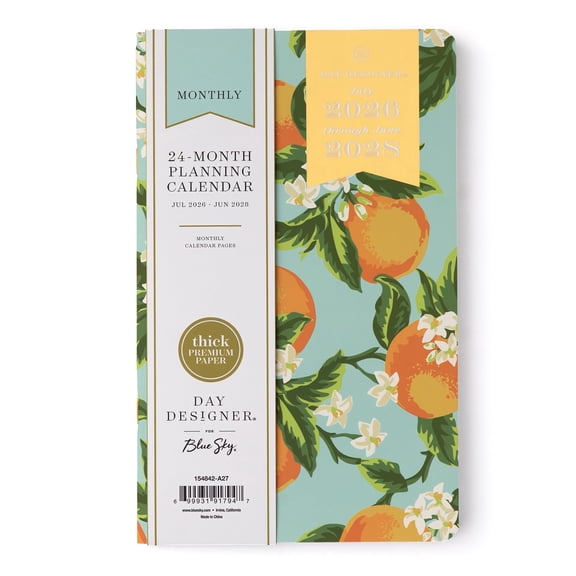 Blue Sky Day Designer 2026-2028 Monthly Academic Year 24 Month Planner Calendar, July 2026 - June 2028, 5" x 8", Flexible Cover, Stapled Binding, Orange Blossom Mint