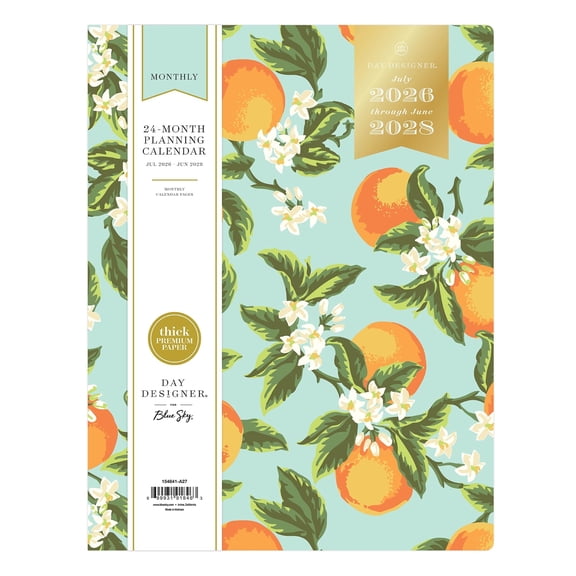 Blue Sky Day Designer 2026-2028 Monthly Academic Year 24 Month Planner Calendar, July 2026 - June 2028, 8.5" x 11", Flexible Cover, Stapled Binding, Orange Blossom Mint