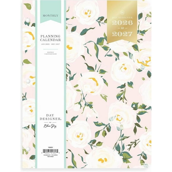 Blue Sky Day Designer 24 Month 2026 Monthly Planner Calendar, January 2026 - December 2027, 8.5" x 11", Flexible Cover, Stapled Binding, Coming Up Roses
