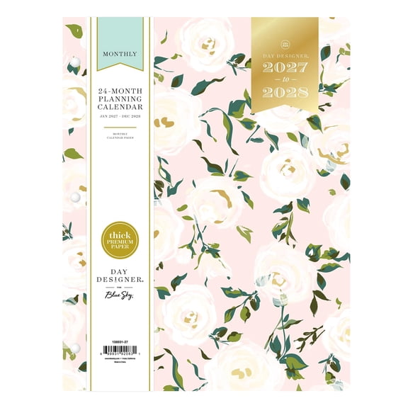 Blue Sky Day Designer 24 Month 2027 Monthly Planner Calendar, January 2027 - December 2028, 8.5" x 11", Flexible Cover, Stapled Binding, Coming Up Roses