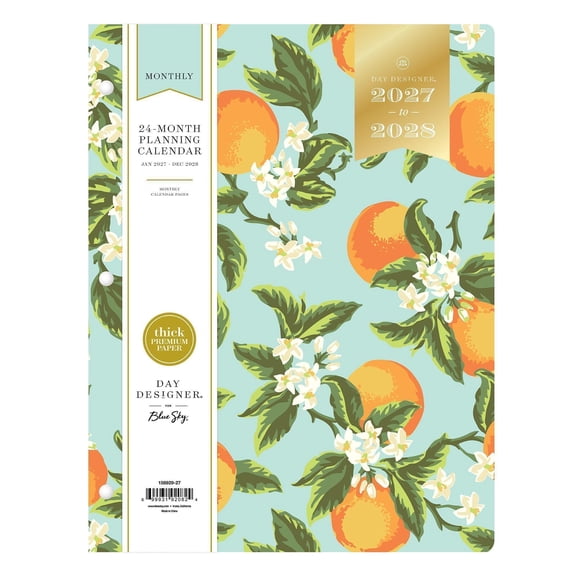 Blue Sky Day Designer 24 Month 2027 Monthly Planner Calendar, January 2027 - December 2028, 8.5" x 11", Flexible Cover, Stapled Binding, Orange Blossom Mint