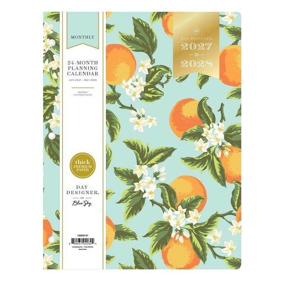 Blue Sky Day Designer 24 Month 2027 Monthly Planner Calendar, January 2027 - December 2028, 8.5" x 11", Flexible Cover, Stapled Binding, Orange Blossom Mint