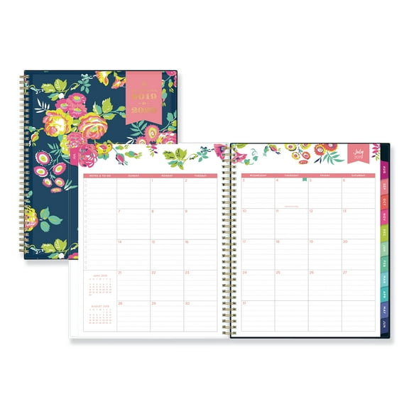 Blue Sky Day Designer Academic Year CYO Weekly/Monthly Planner, 11 x 8 1/2, Navy/Floral, 2019-2020 -BLS107924