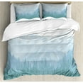 thumbnail image 1 of Blue Sky Duvet Cover Set, Continuous Wilderness Pine Trees Mountains Winter Time Snowflakes Theme, Decorative 3 Piece Bedding Set with 2 Pillow Shams, Queen Size, Cadet Blue Pale Blue, by Ambesonne, 1 of 3