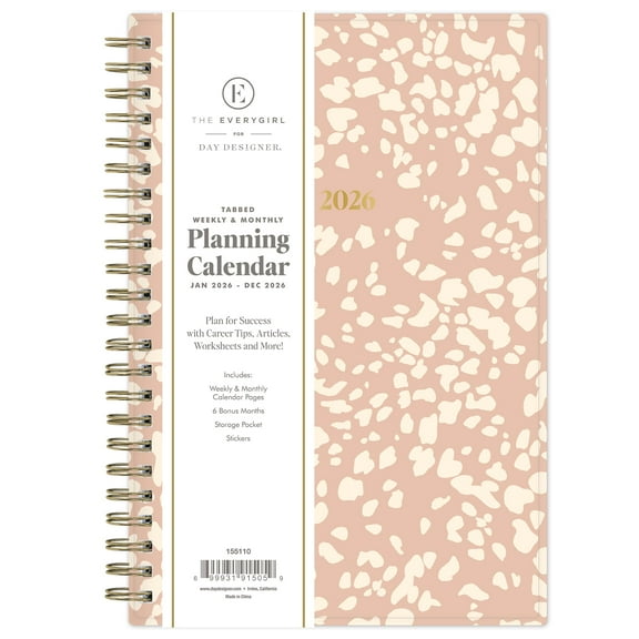 Blue Sky The Everygirl 2026 Weekly and Monthly Planner Calendar, January 2026 - December 2026, 5" x 8", Flexible Cover, Durable Twin Wire Binding, Storage Pocket, With Stickers, Bengala Desert Rose