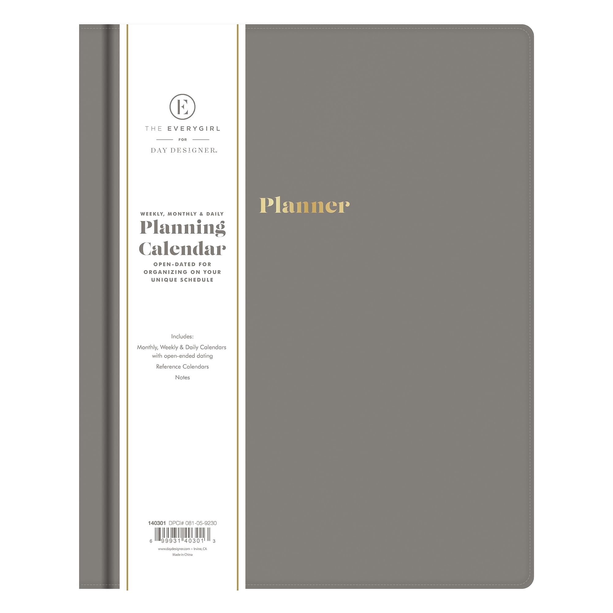 Blue Sky Everygirl Non-Dated Planner, Weekly & Monthly Layout, Bookbound, Flexible Cover, Goal Setting and Time Management Organizer (Gray, 8" x 10")