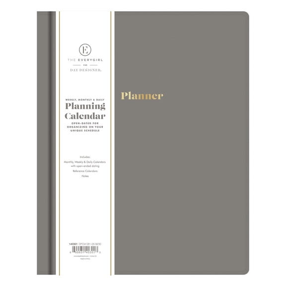 Blue Sky Everygirl Non-Dated Planner, Weekly & Monthly Layout, Bookbound, Flexible Cover, Goal Setting and Time Management Organizer (Gray, 8" x 10")