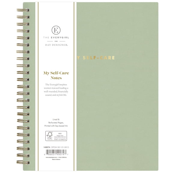 Blue Sky Everygirl Self-Care Journal, 6" x 8", Non-Dated, Soft Sage Cover, Safety Wirebound, Guided Prompts for Wellness, Mindfulness and Reflection (Soft Sage)