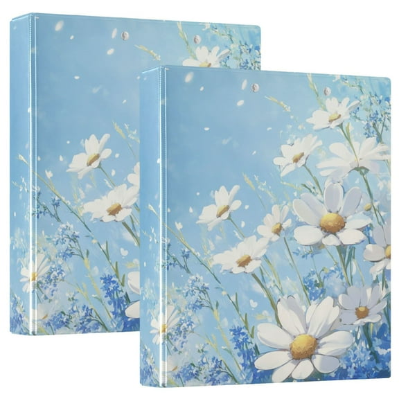 Blue Sky Flowers 3 Ring Binders 1.5 inch Hardcover File Folders with Interior Pockets A4 Size Organizer for School Office Hospital