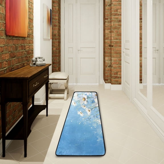 Blue Sky Flowers Runner Rug Non Slip 7224 in Ares Rugs for Bedroom Bathroom Living Room