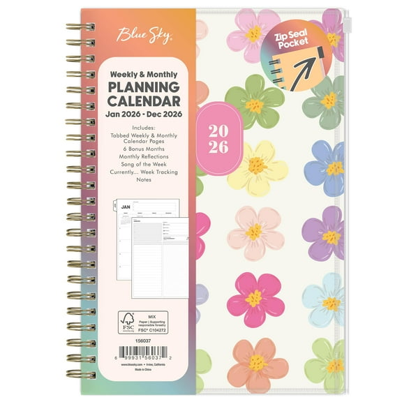 Blue Sky Gen Z 2026 Weekly and Monthly Planner Calendar, January 2026 - December 2026, 5" x 8", Flexible Cover With Zip Pouch, Durable Twin Wire Binding, Laminated Tabs, Storage Pocket, Capri