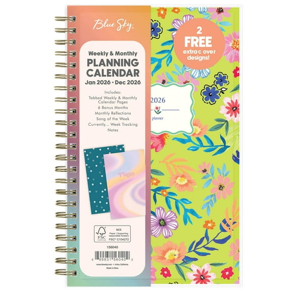 Blue Sky Gen Z 2026 Weekly and Monthly Planner Calendar, January 2026 - December 2026, 5" x 8", Flexible Interchangeable Cover, Durable Twin Wire Binding, Laminated Tabs, Storage Pocket, Monica