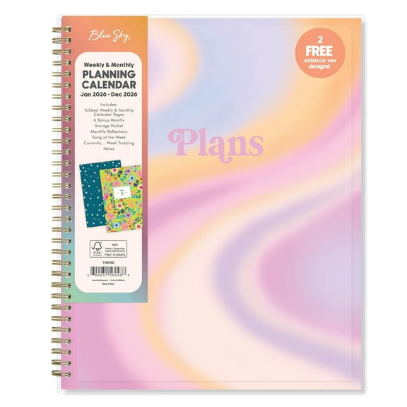 Blue Sky Gen Z 2026 Weekly and Monthly Planner Calendar, January 2026 - December 2026, 8.5" x 11", Flexible Interchangeable Cover, Durable Twin Wire Binding, Laminated Tabs, Storage Pocket, Europa